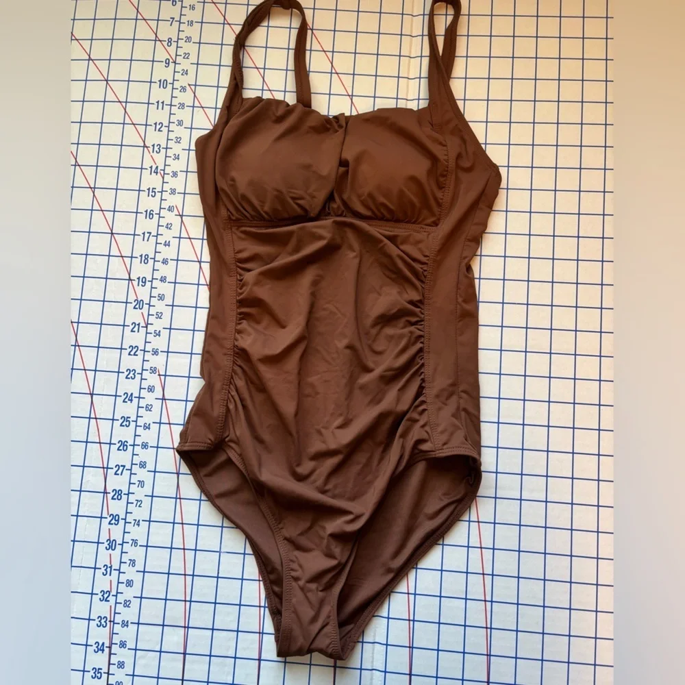 NWOT Aqua Eve One-Piece Tummy Control Vintage Swimsuit Chocolate Brown Size S
